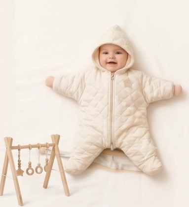 Too large fit baby in cream suit